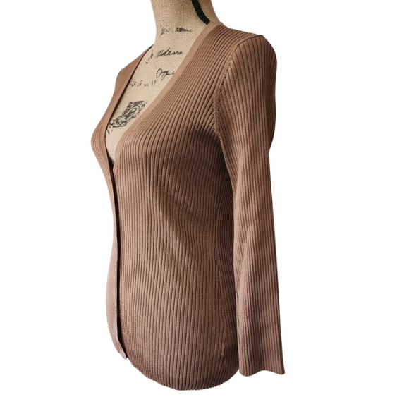 NWT L'AGENCE Brown Ribbed Button-up Cardigan Sweater - Large - Picture 3 of 7